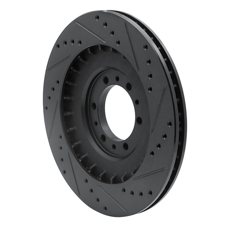 Mitsubishi Montero Brake Rotor (1) - Front Left - R1 Concepts - Drilled & Slotted - Black - `98-`04